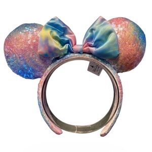 Disney Parks Sequin Pastel Rainbow Tie Dye Headband Ears Minnie Mouse NWT 19
